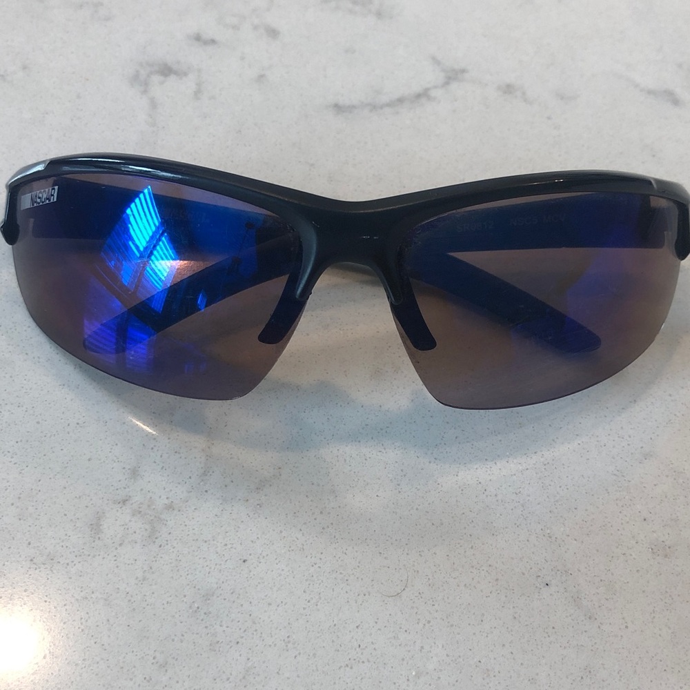 Nascar Black Sunglasses with Purple Lenses